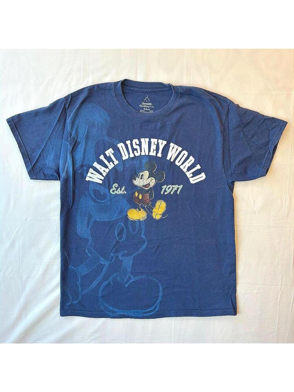 Y2K Walt Disney World Mickey Mouse Est 1971 Collegiate Arch Graphic T-Shirt L